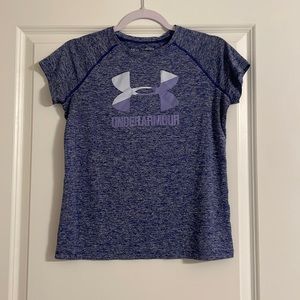 Purple and blue workout t shirt is a youth large but fits like a womens xs/s